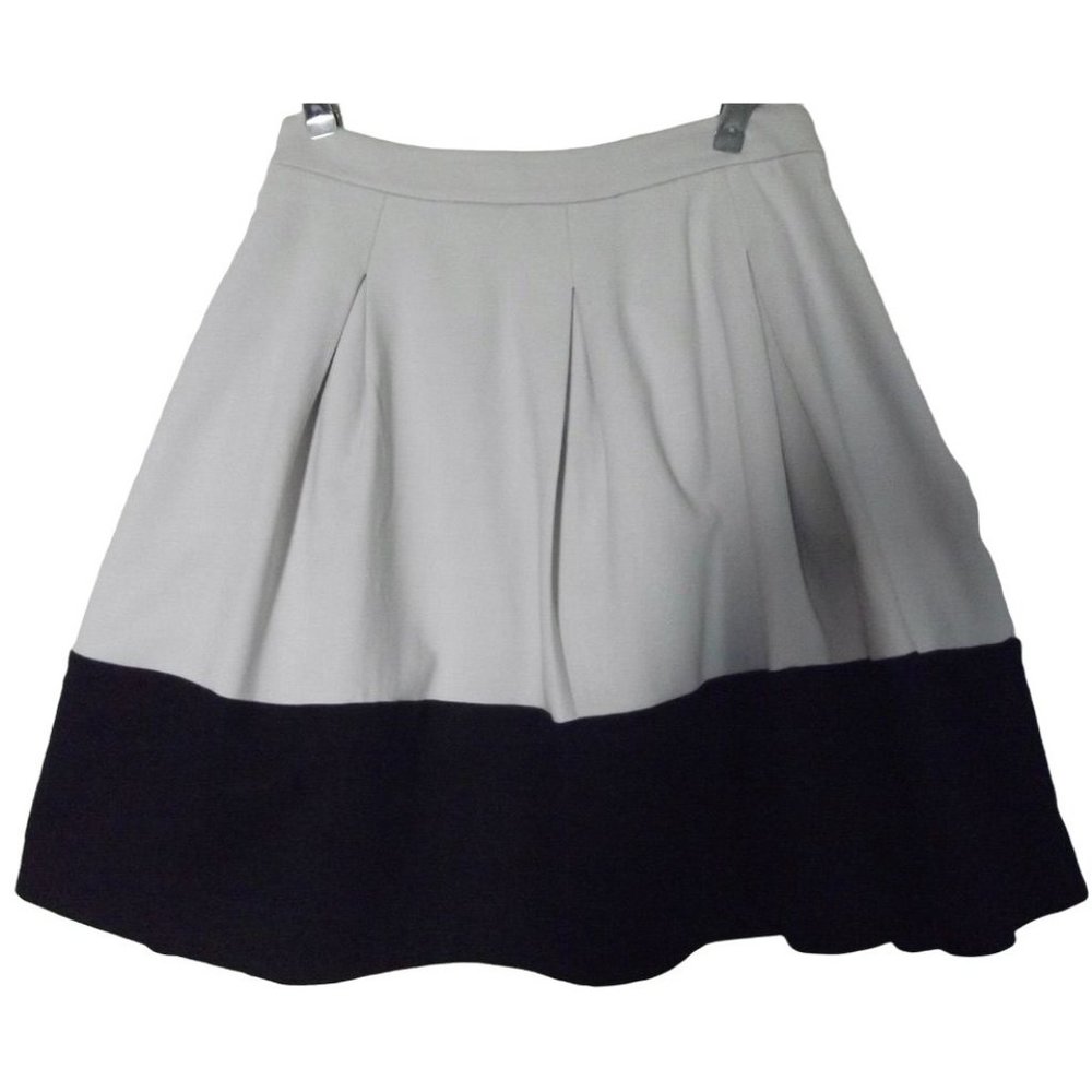 Express 2 Black Taupe Color-block High Waist Full Pleated Knit Skirt waisted xs